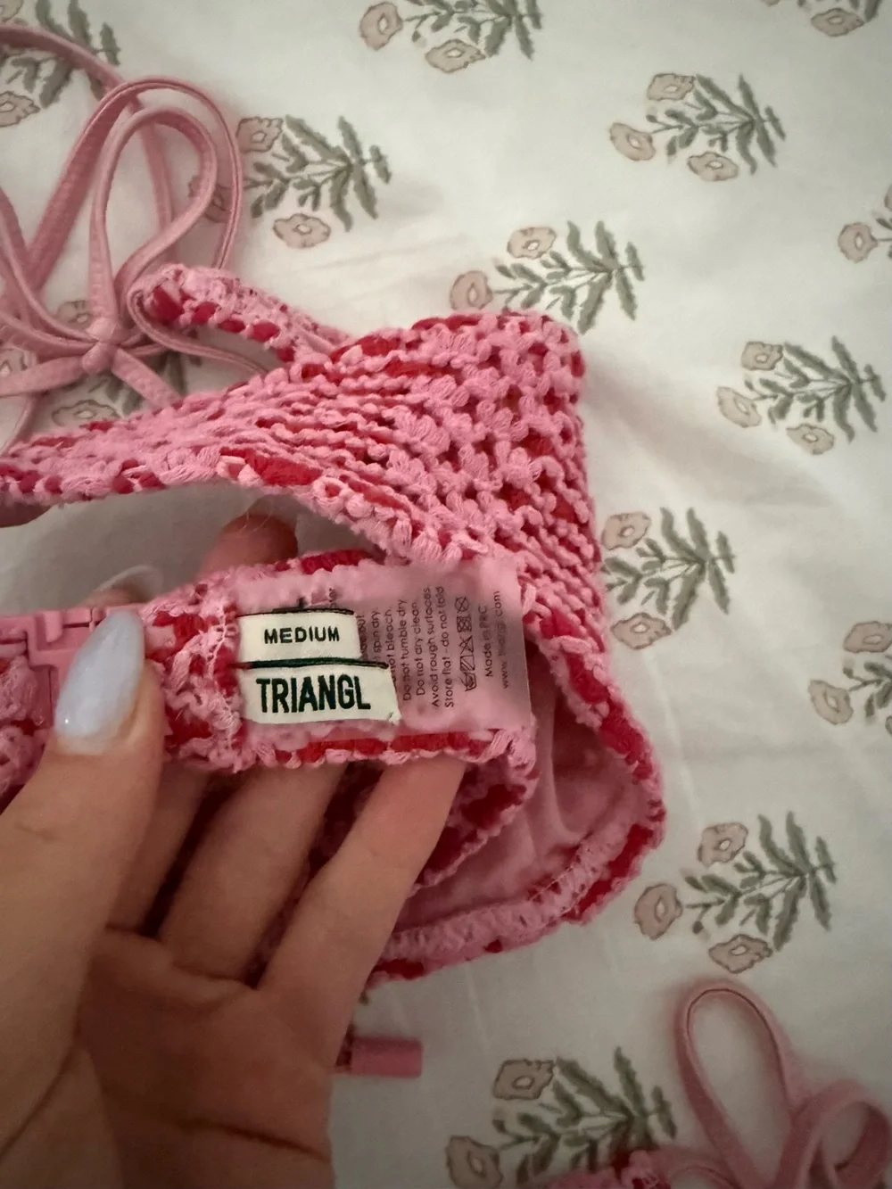 triangl swimwear Pink Crochet Tie-Side Bikini Set